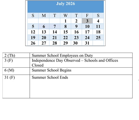 District School Academic Calendar for Baltimore Highlands Elementary for July 2026