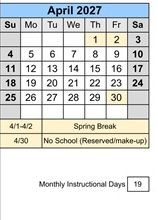 District School Academic Calendar for Barstow High for April 2027
