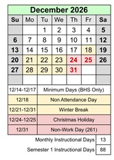 District School Academic Calendar for Barstow High for December 2026