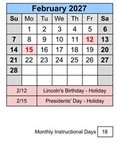 District School Academic Calendar for Barstow High for February 2027