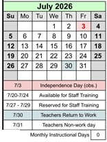 District School Academic Calendar for Barstow High for July 2026