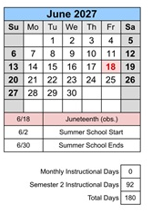 District School Academic Calendar for Barstow High for June 2027