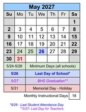 District School Academic Calendar for Barstow High for May 2027