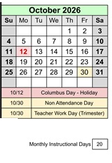 District School Academic Calendar for Barstow High for October 2026
