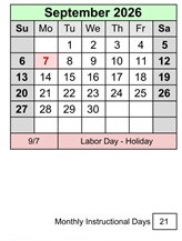 District School Academic Calendar for Barstow High for September 2026
