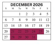 District School Academic Calendar for Central Middle School for December 2026