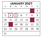 District School Academic Calendar for Central Middle School for January 2027