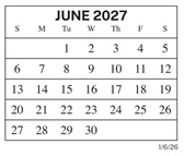 District School Academic Calendar for Central Middle School for June 2027