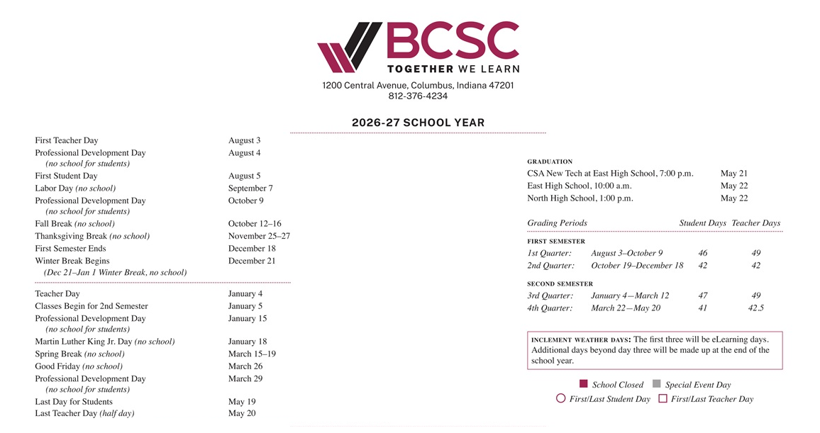 District School Academic Calendar Key for Central Middle School