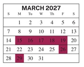 District School Academic Calendar for Central Middle School for March 2027
