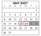 District School Academic Calendar for Central Middle School for May 2027