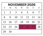 District School Academic Calendar for Central Middle School for November 2026
