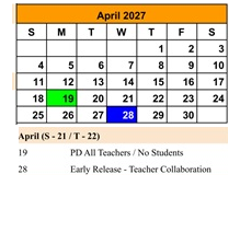District School Academic Calendar for Stoddard Elementary School for April 2027