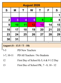 District School Academic Calendar for Stoddard Elementary School for August 2026
