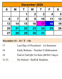 District School Academic Calendar for Stoddard Elementary School for December 2026