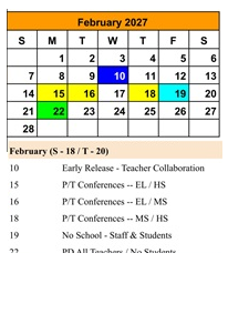 District School Academic Calendar for Stoddard Elementary School for February 2027