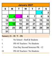 District School Academic Calendar for Stoddard Elementary School for January 2027