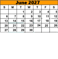 District School Academic Calendar for Stoddard Elementary School for June 2027