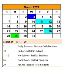 District School Academic Calendar for Stoddard Elementary School for March 2027