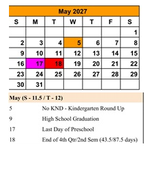 District School Academic Calendar for Stoddard Elementary School for May 2027