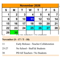 District School Academic Calendar for Stoddard Elementary School for November 2026