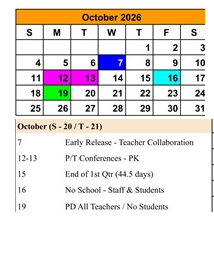 District School Academic Calendar for Stoddard Elementary School for October 2026