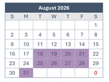 District School Academic Calendar for Woodridge Elementary for August 2026