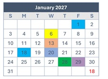 District School Academic Calendar for Woodridge Elementary for January 2027