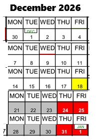 District School Academic Calendar for Foster (stephen) Elementary for December 2026