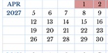 District School Academic Calendar for Jefferson Elementary for April 2027