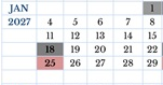 District School Academic Calendar for Jefferson Elementary for January 2027