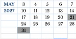 District School Academic Calendar for Jefferson Elementary for May 2027