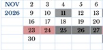 District School Academic Calendar for Jefferson Elementary for November 2026