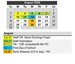 District School Academic Calendar for W.D. Carroll Elem for August 2026