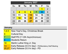 District School Academic Calendar for W.D. Carroll Elem for January 2027
