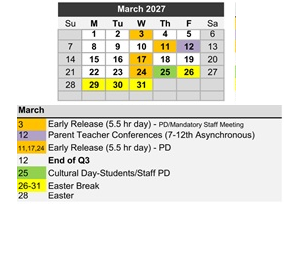 District School Academic Calendar for W.D. Carroll Elem for March 2027