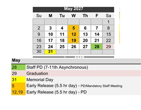 District School Academic Calendar for W.D. Carroll Elem for May 2027