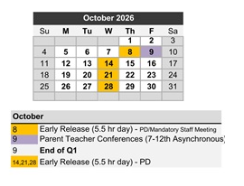 District School Academic Calendar for W.D. Carroll Elem for October 2026