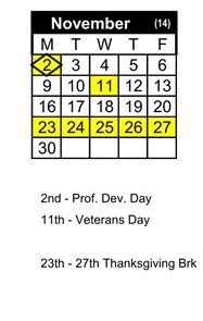 District School Academic Calendar for Morrill Middle for November 2026