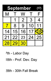 District School Academic Calendar for Morrill Middle for September 2026