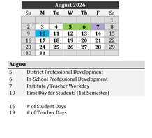 District School Academic Calendar for Robert E Lee Elementary School for August 2026