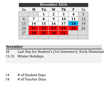 District School Academic Calendar for Robert E Lee Elementary School for December 2026