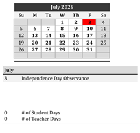 District School Academic Calendar for Robert E Lee Elementary School for July 2026