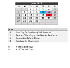 District School Academic Calendar for Robert E Lee Elementary School for June 2027