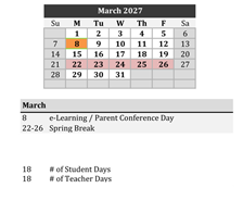 District School Academic Calendar for Robert E Lee Elementary School for March 2027