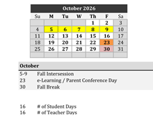 District School Academic Calendar for Robert E Lee Elementary School for October 2026