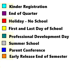 District School Academic Calendar Legend for Hillside Junior High School