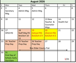 District School Academic Calendar for Fielding School for August 2026