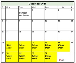 District School Academic Calendar for Fielding School for December 2026