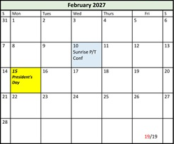 District School Academic Calendar for Fielding School for February 2027